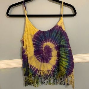 Tiedye fringe crop tank top